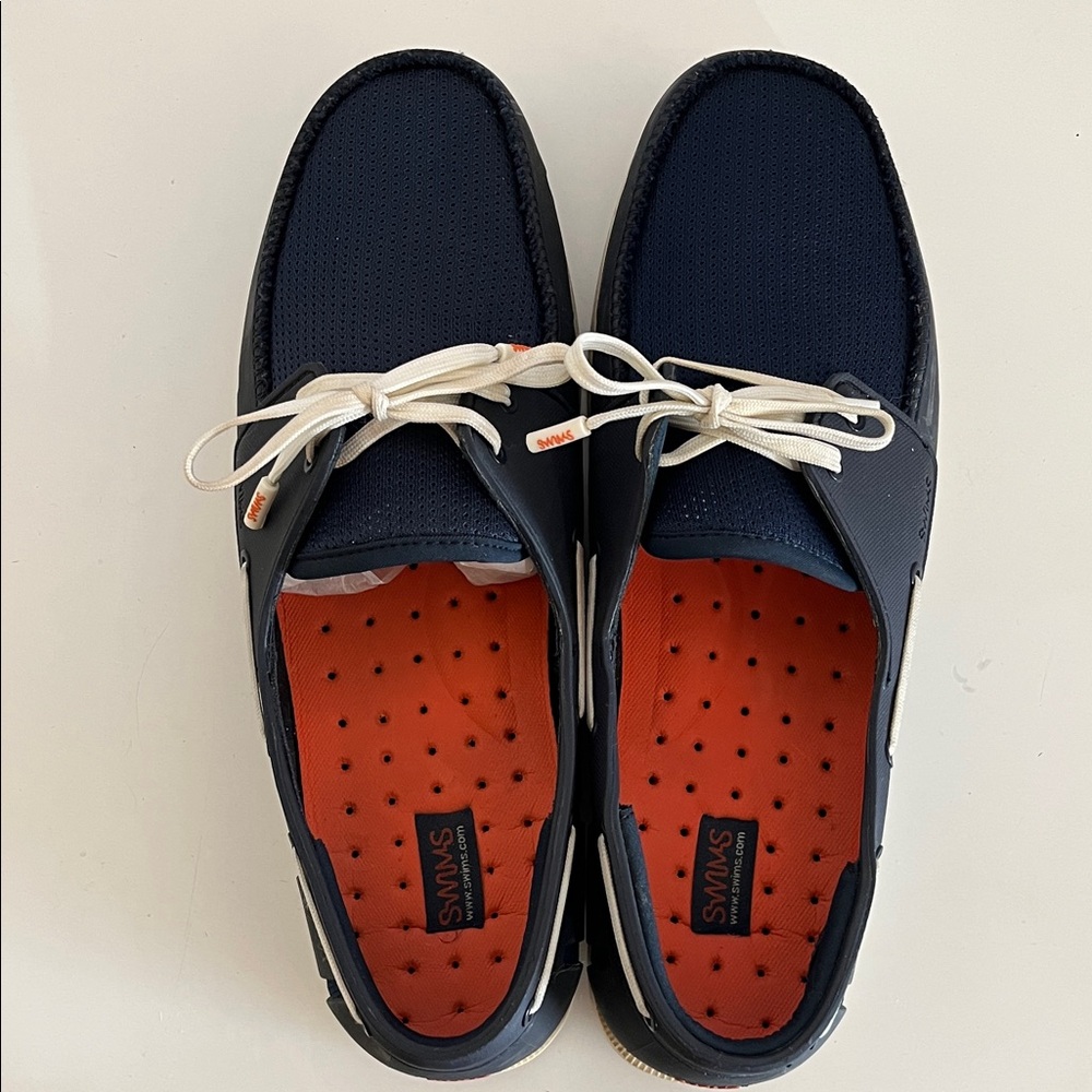 Swims Men's Navy Boat Shoes with Orange Detail